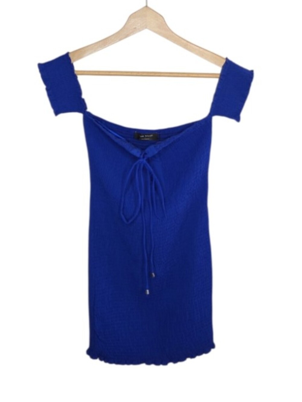 Blue Blush Royal Blue Smocked Lace-up Front Off the Shoulder Bodycon Dress Large